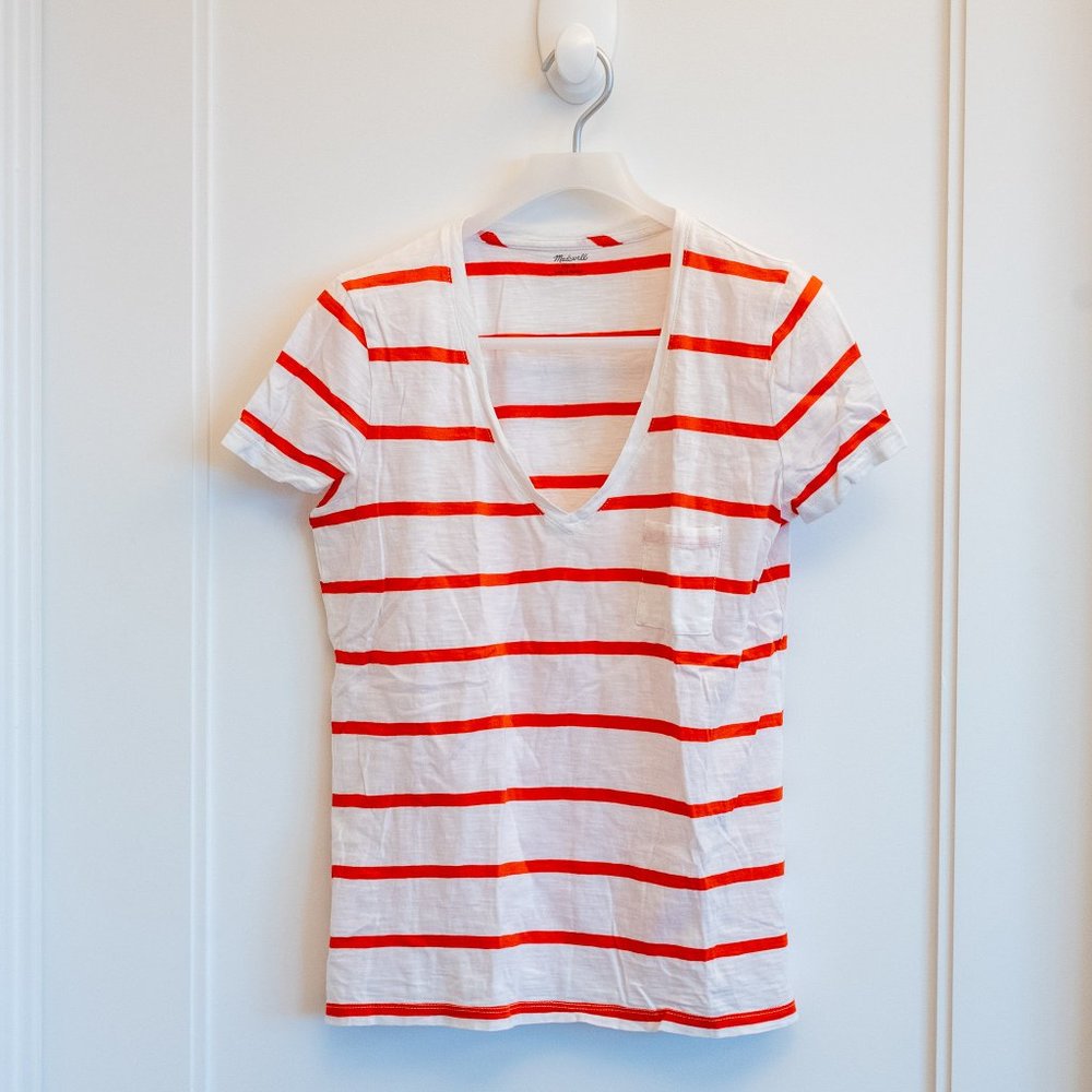 Madewell Red Stripe V-Neck Tee